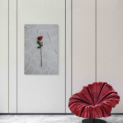 Red Rose On Book Sheets 60x90cm Metal Print Ready to Hang