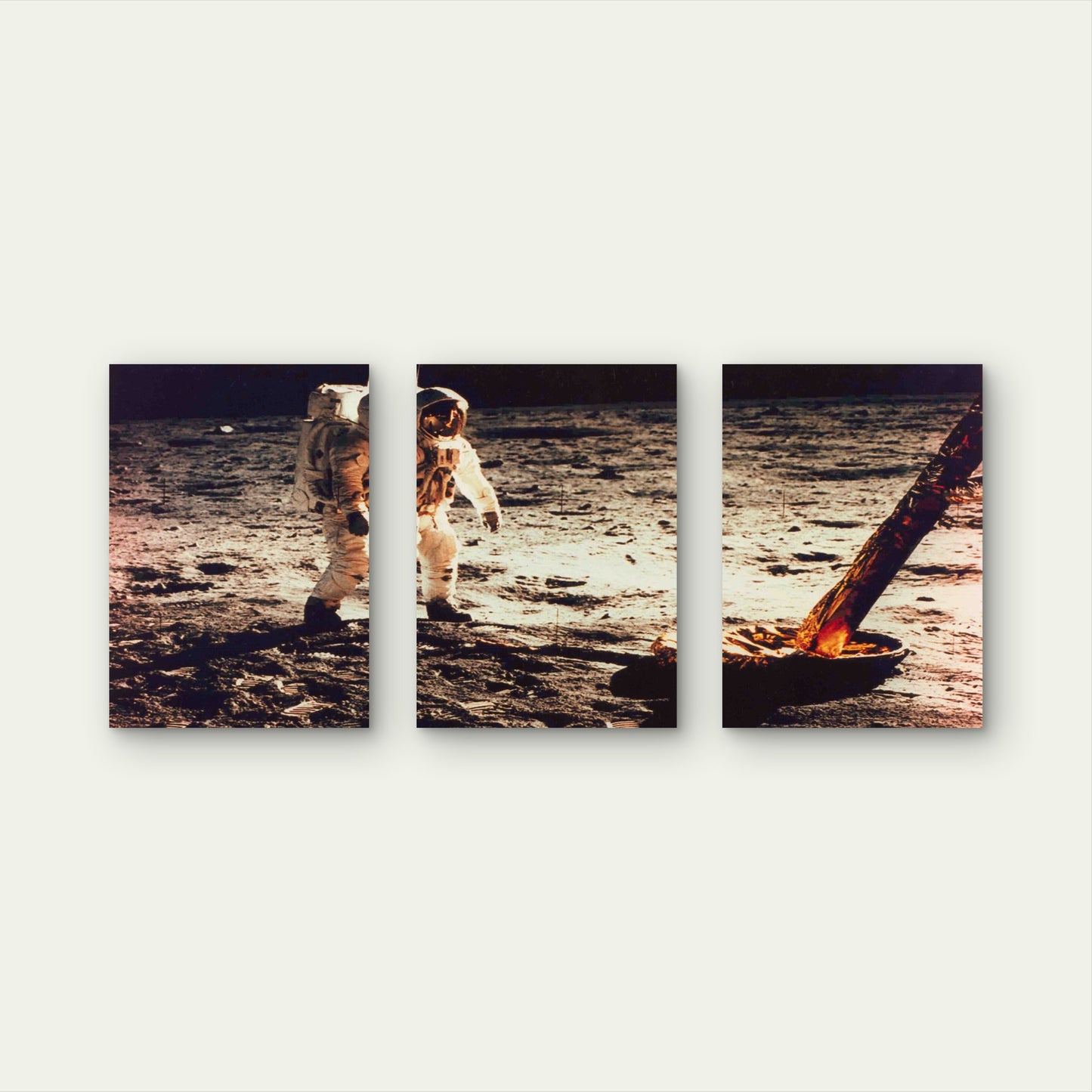 3pcs Astronaut Walking Near The Lunar Module Metal Print Ready to Hang Art - Bella Home Decor
