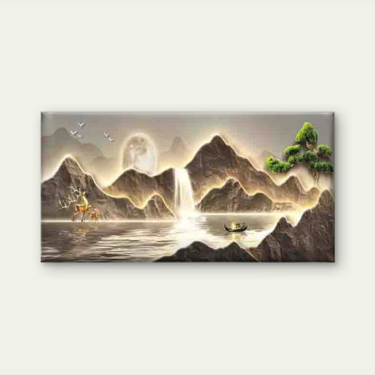 Moonlit Serenity Mountain Water Wall Art Canvas Office Home Room Framed 120x60cm