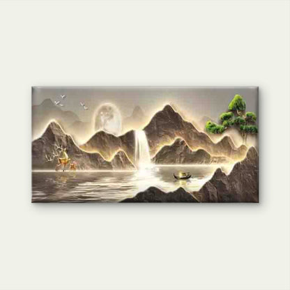 Moonlit Serenity Mountain Water Wall Art Canvas Office Home Room Framed 120x60cm