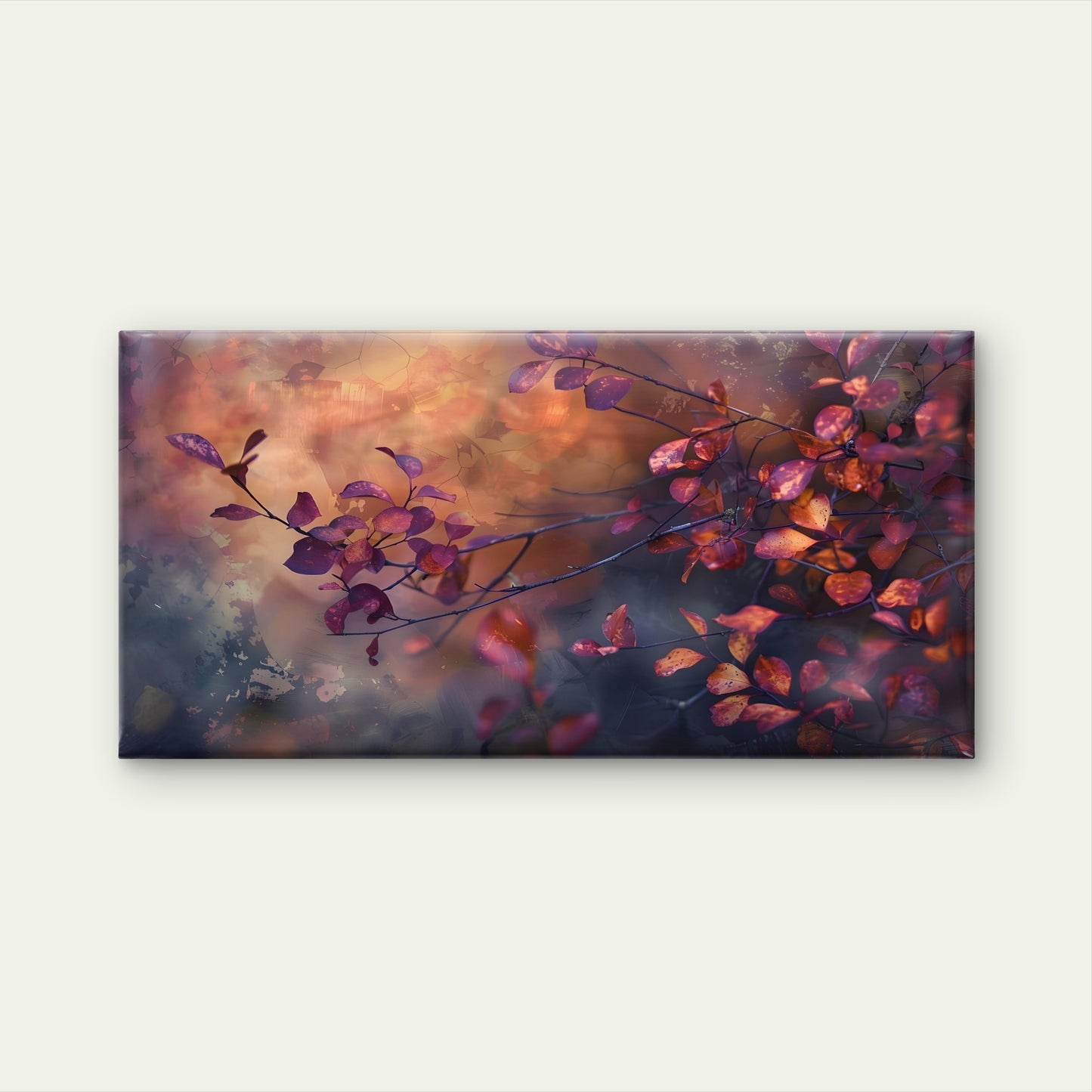 Autumn Red Leaves Branches Botanical Nature Wall Art Canvas Office Home Room Framed 120x60cm