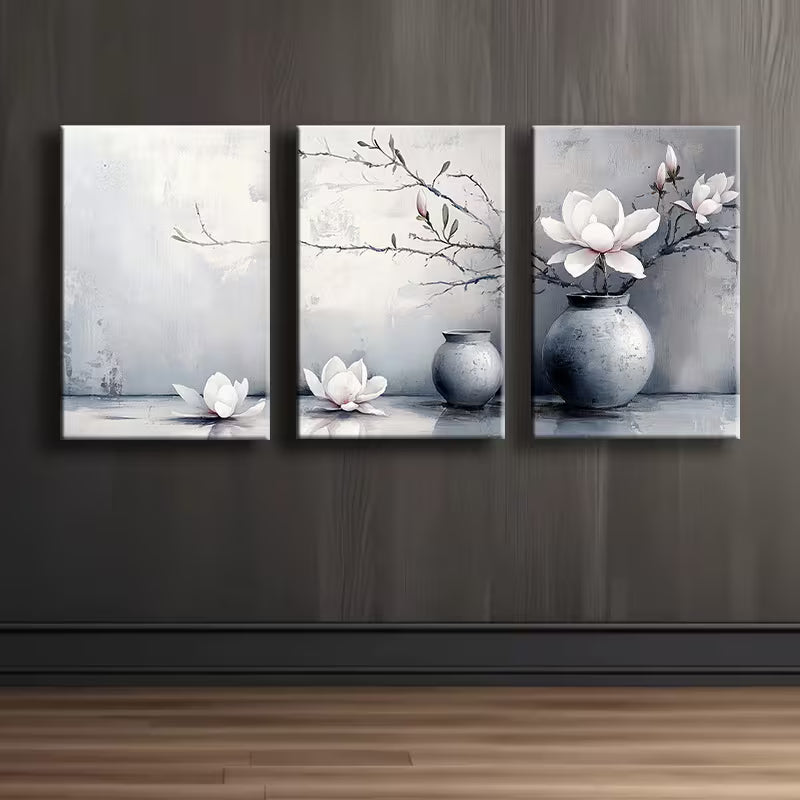 3pcs Magnolia flowers and Vases Wall Art Set Canvas Framed 40x60cm - High Quality Print 100% Australian Made Wall Canvas Ready to Hang