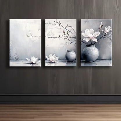 3pcs Magnolia flowers and Vases Wall Art Set Canvas Framed 40x60cm - High Quality Print 100% Australian Made Wall Canvas Ready to Hang