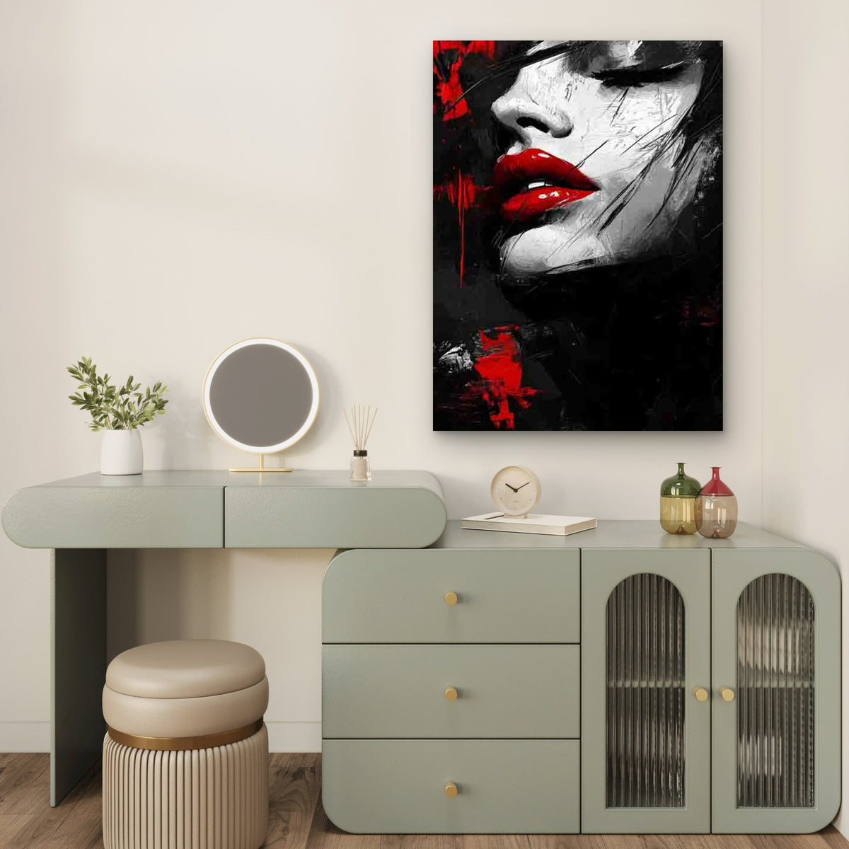 Red Lips Woman Portrait Abstract 40x60cm Metal Print Ready to Hang