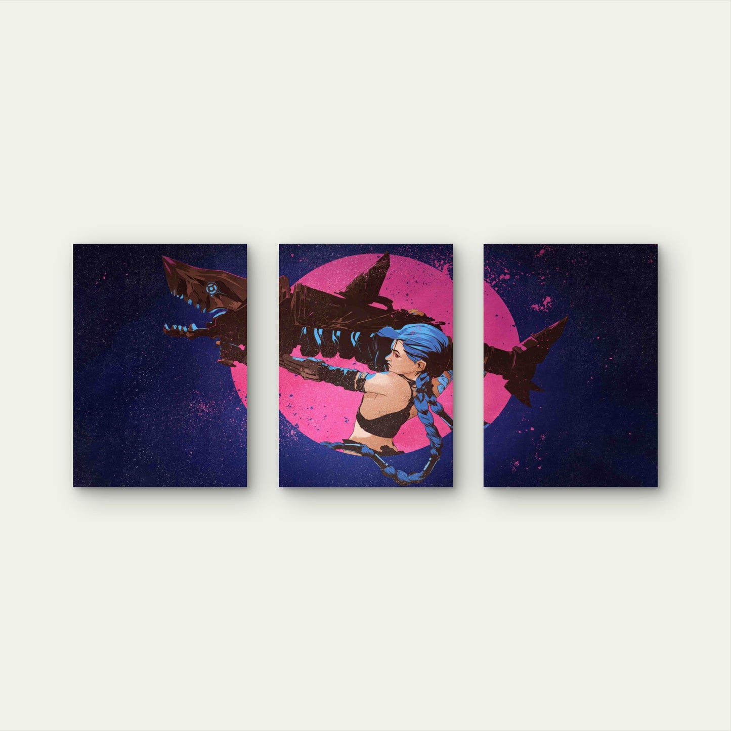 3pcs Cyberpunk Rebellion Cerulean Braid Metal Print Ready to Hang Art
