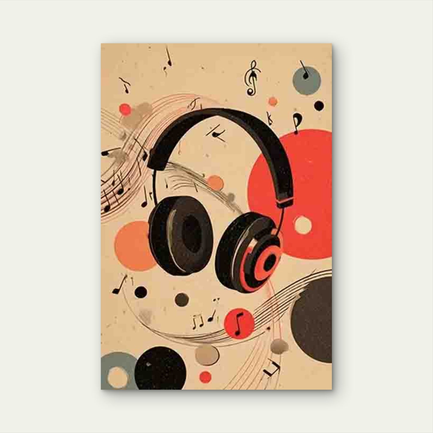 Retro Music Notes & Headphones Design 60x90cm Metal Print Ready to Hang