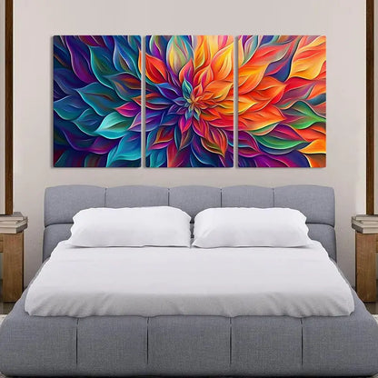 3pcs Vibrant Abstract Flower Canvas Metal Print Ready to Hang Art
