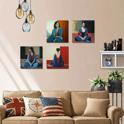 4pcs Woman Yoga Wall Art Canvas Framed
