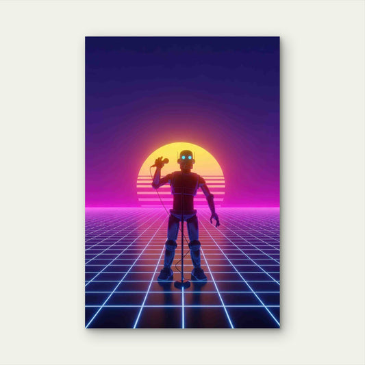 Retro Robot Serenade 60x90cm Metal Print Ready to Hang