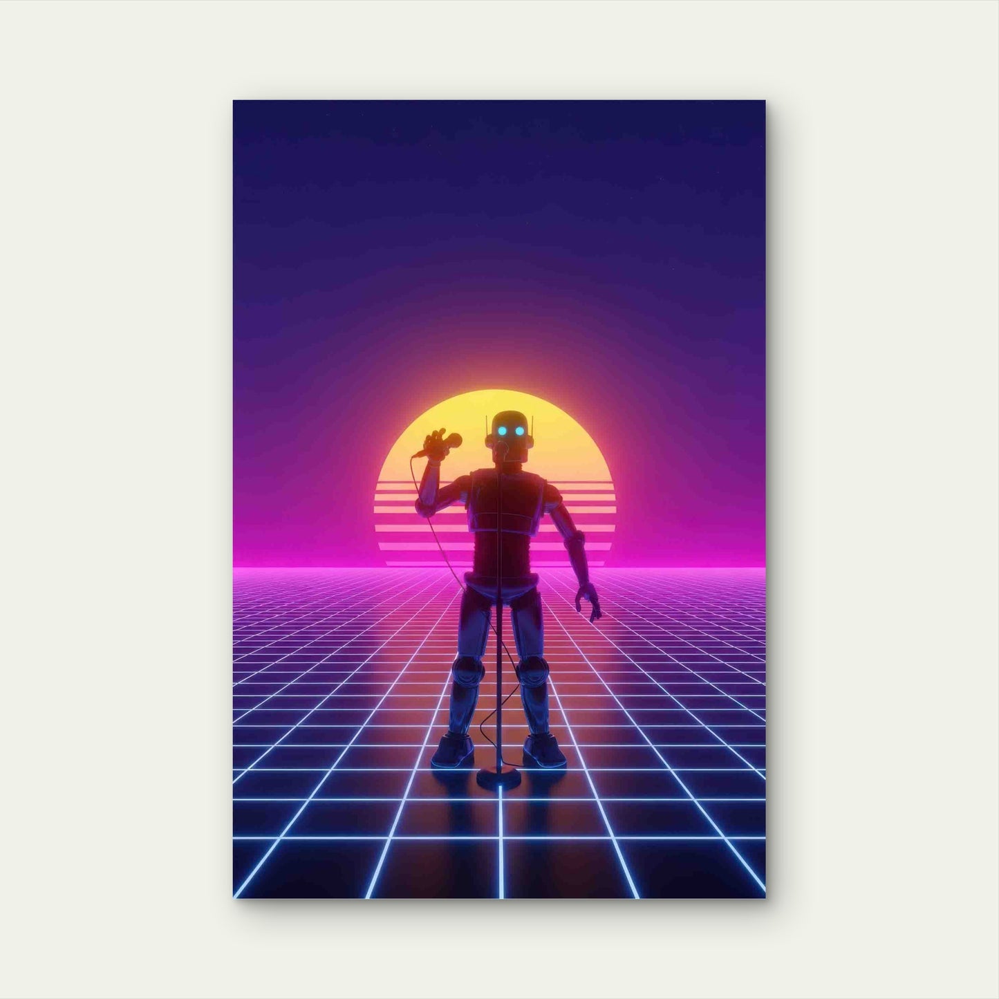 Retro Robot Serenade 40x60cm Metal Print Ready to Hang - Bella Home Decor