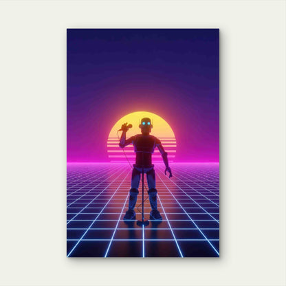 Retro Robot Serenade 40x60cm Metal Print Ready to Hang - Bella Home Decor