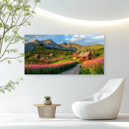 Mountain Flower Valley Wall Art Canvas Office Home Room Framed 120x60cm