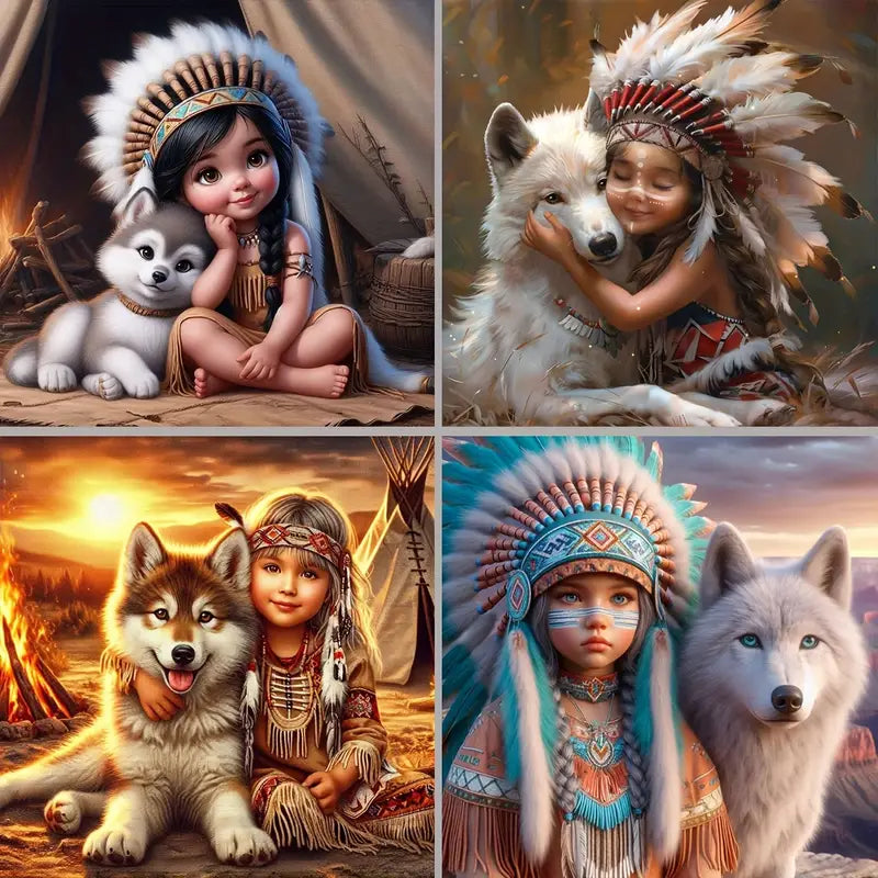 4pcs Tribal Spiritual Diamond Painting Wall Art Canvas Framed