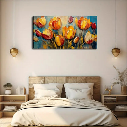 Vibrant Tulip Yellow & Orange Wall Art Canvas Office Home Room Framed 120x60cm - Bella Home Decor