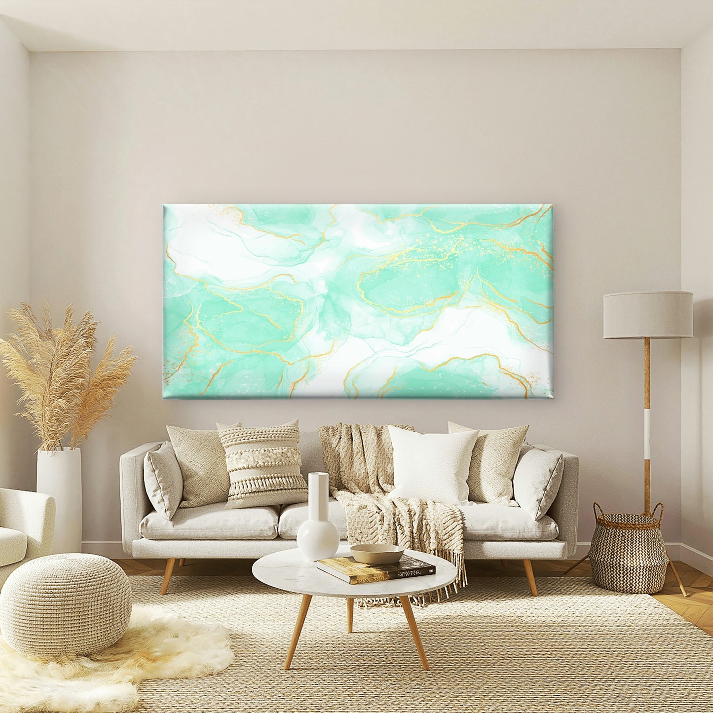 Mint Marble Gold Vein Wall Art Canvas Office Home Room Framed 120x60cm