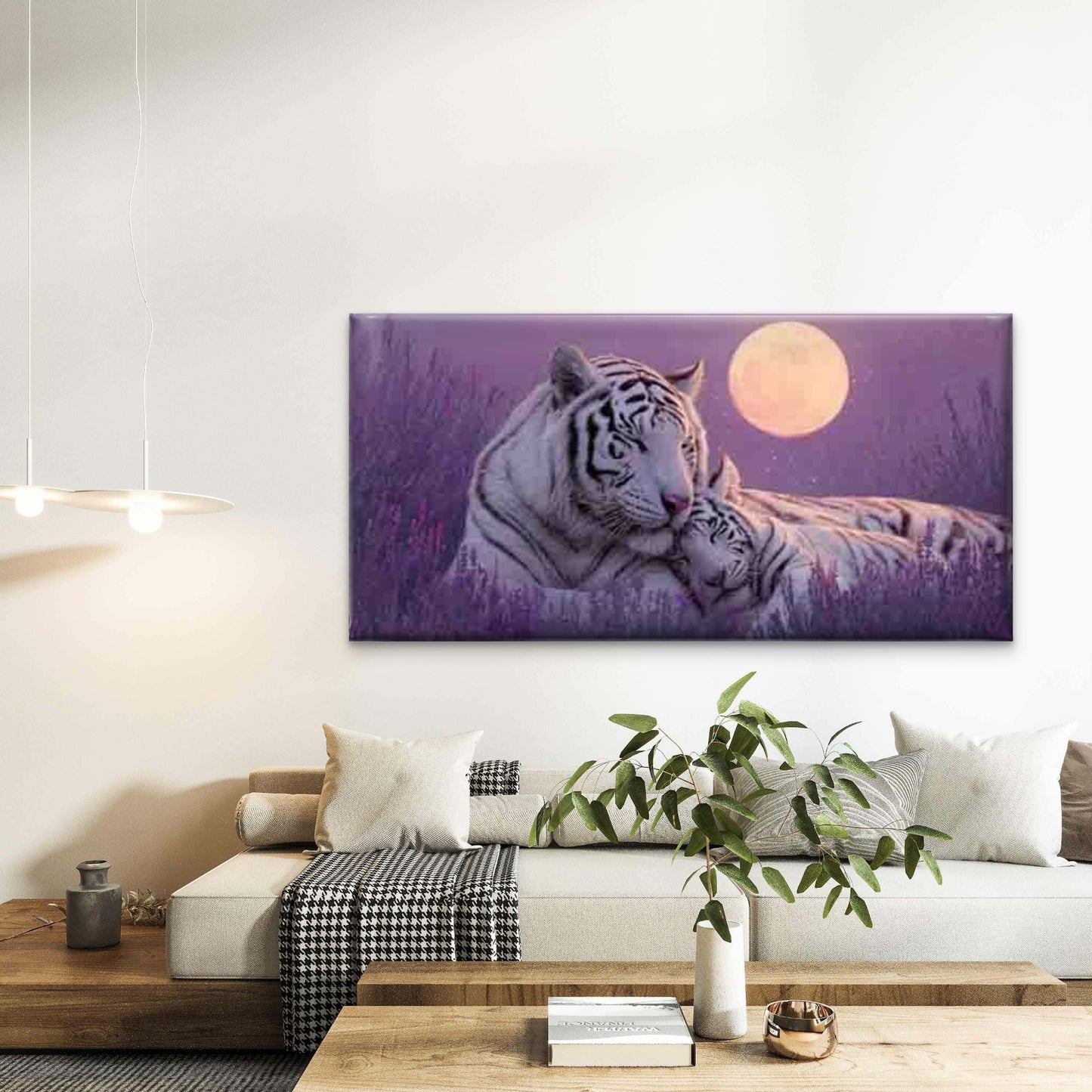 White Tiger Couple Wall Art Canvas Office Home Room Framed 120x60cm
