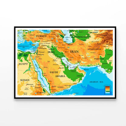 Middle East Physical Map Home Decor Premium Quality Poster Print Choose Your Sizes