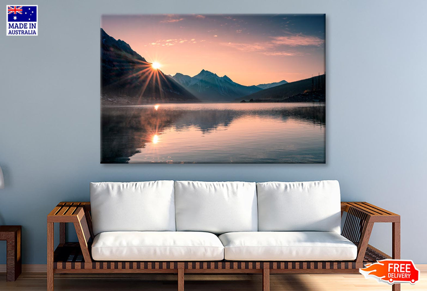 Sunrise On Mountain with Foggy in Medicine Lake at Jasper Wall Art Decor 100% Australian Made