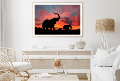 Elephant Family & Sunset Sky View Home Decor Premium Quality Poster Print Choose Your Sizes