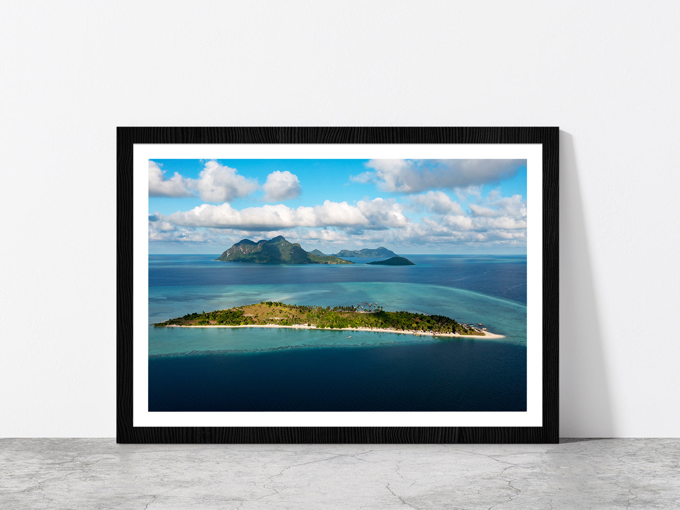 Maiga & Bohey Dulang Island Glass Framed Wall Art, Ready to Hang Quality Print With White Border Black