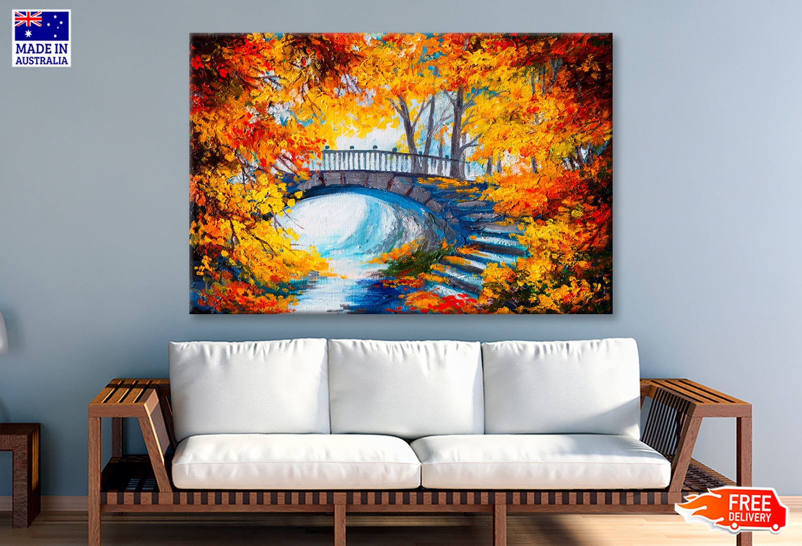 Autumn Forest With A Road & Bridge Oil Painting Limited Edition High Quality Print