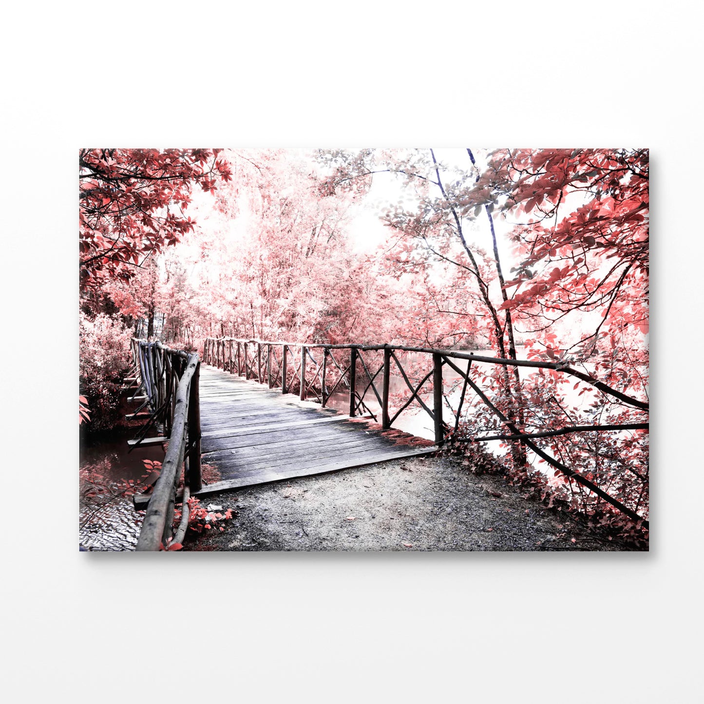 Bella Home Forest Bridge With Red Autumn Trees Print Canvas Ready to hang