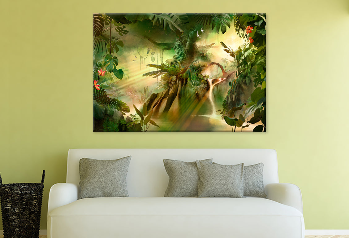 Dreamy Jungle Landscape with Tree  Wall Art Decor 100% Australian Made - Bella Home Decor