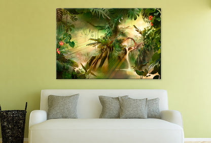 Dreamy Jungle Landscape with Tree  Wall Art Decor 100% Australian Made - Bella Home Decor