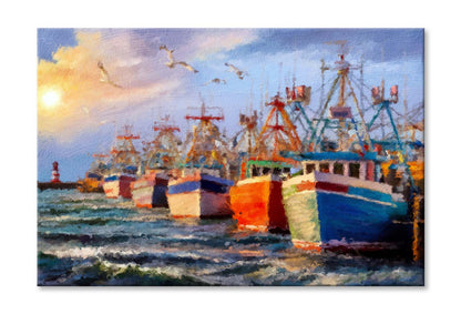 Fishing Boats on Sea Wall Art Limited Edition High Quality Print