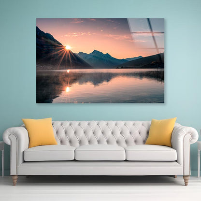 Sunrise On Mountain with Foggy in Medicine Lake at Jasper Acrylic Glass Print Tempered Glass Wall Art 100% Made in Australia Ready to Hang