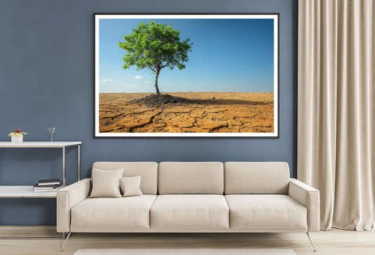 A Tree Is Standing In a Barren Desert Home Decor Premium Quality Poster Print Choose Your Sizes - Bella Home Decor