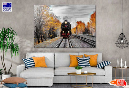 B&W Train & Autumn Trees View Photograph 90x60cm Print 100% Australian Made