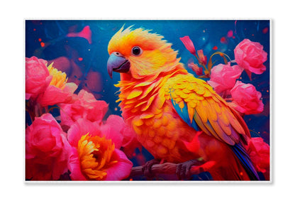 Parrot Bird & Rose Flower Oil Painting Wall Art Limited Edition High Quality Print