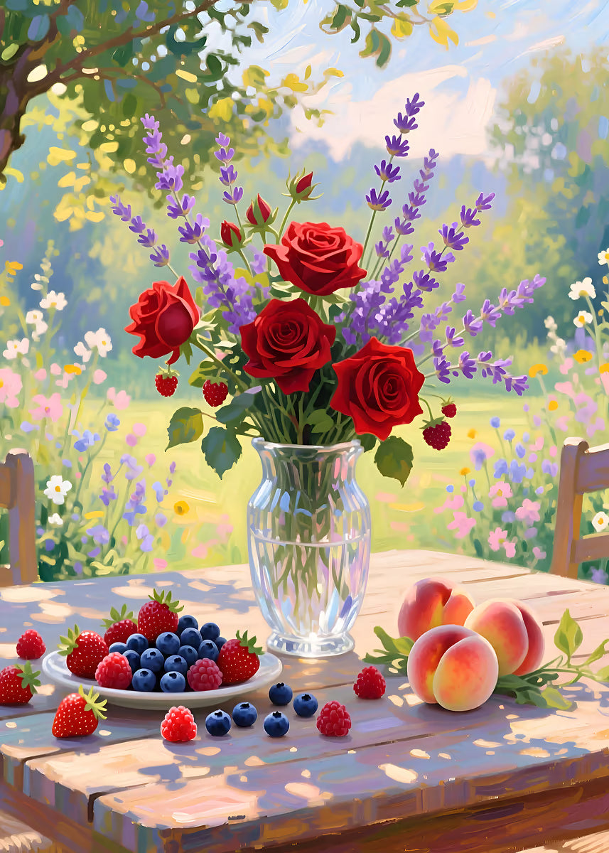 Summer Fruit Rose Garden Vase 60x90cm Metal Print Ready to Hang - Bella Home Decor