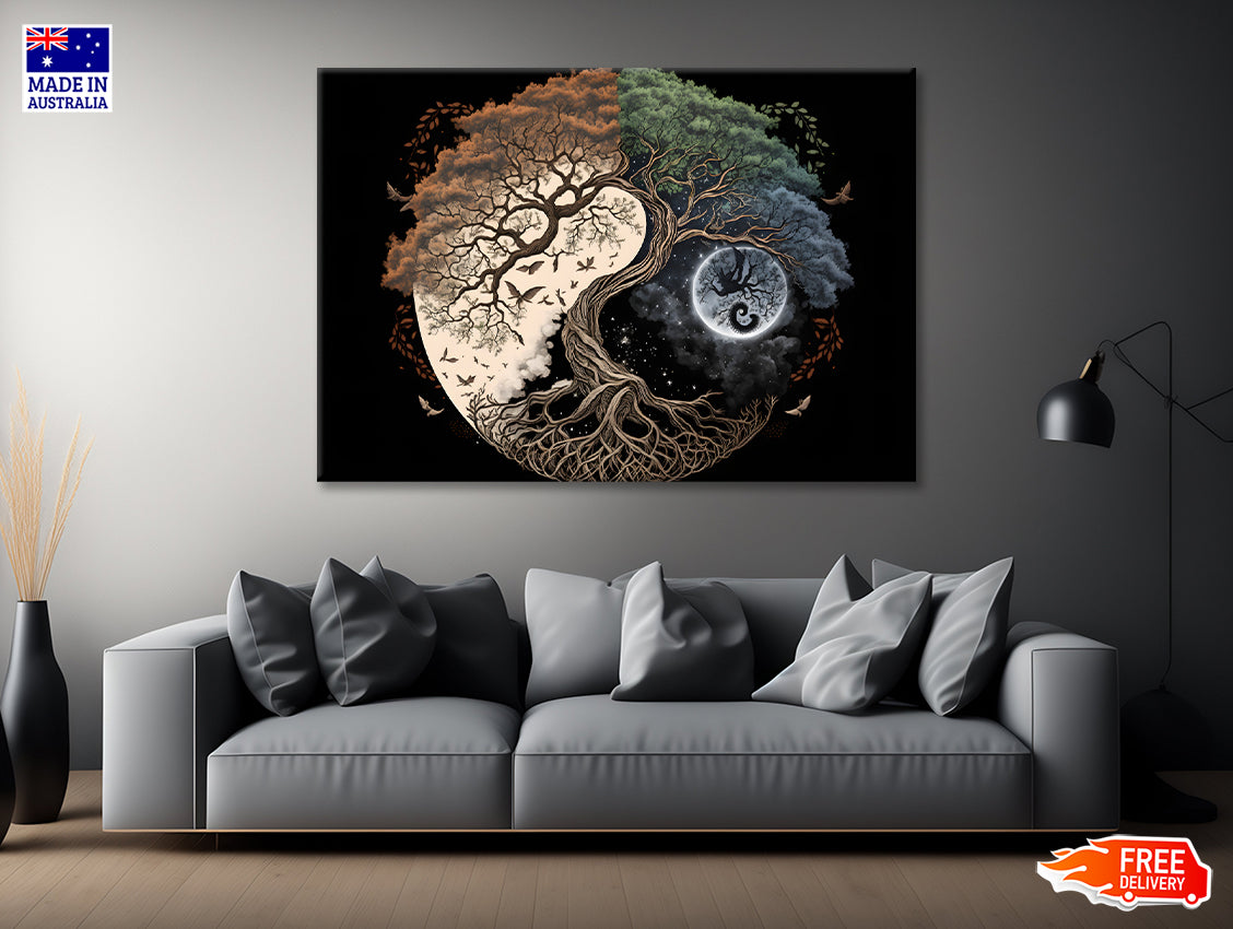 Ying Yang as Tree and Moon Art Print 100% Australian Made