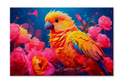 Parrot Bird & Rose Flower Oil Painting Wall Art Limited Edition High Quality Print