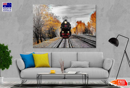 B&W Train & Autumn Trees View Photograph 90x60cm Print 100% Australian Made