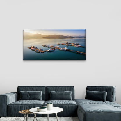 Sun Moon Lake Morning Taiwan Wall Art Canvas Office Home Room Framed 120x60cm