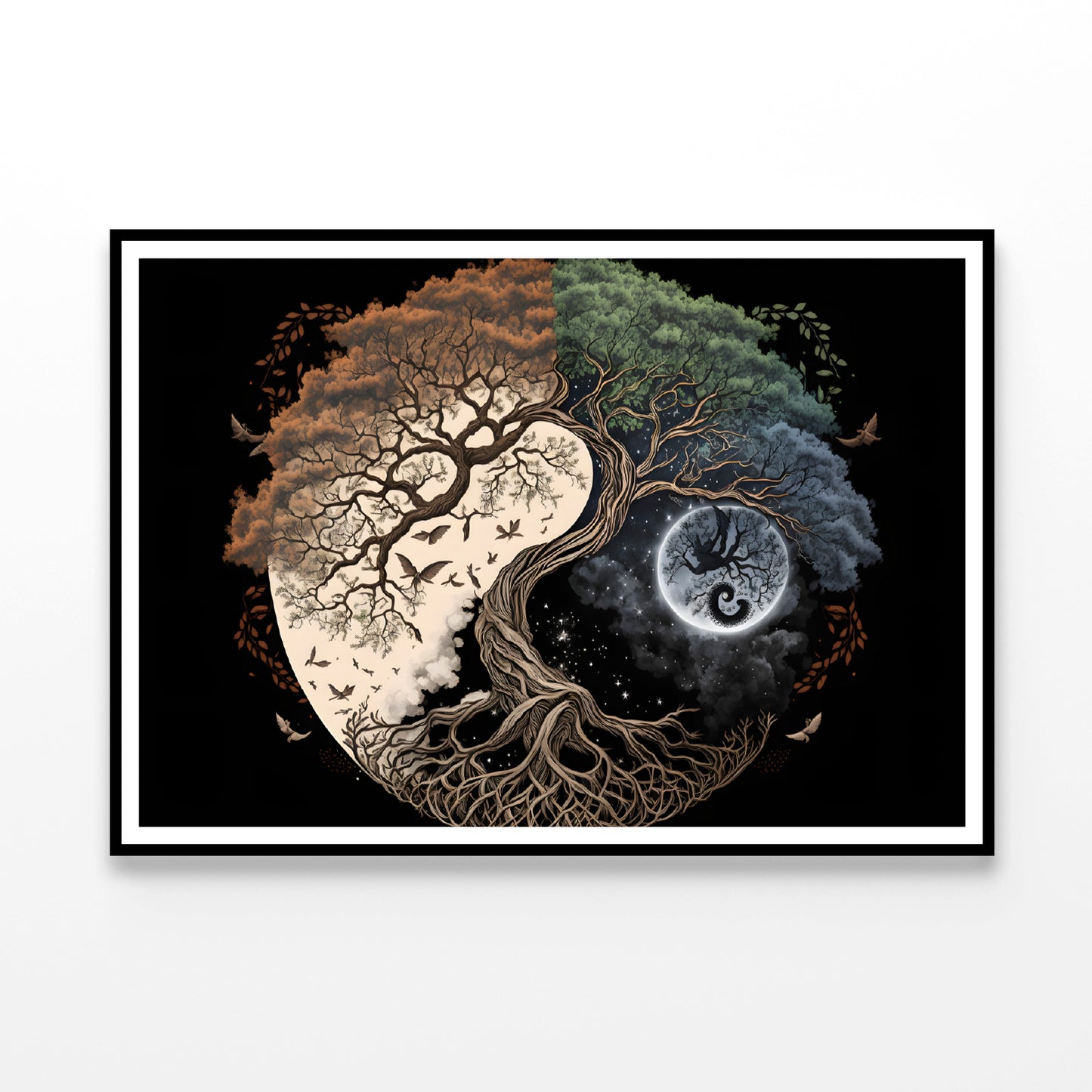 Ying Yang as Tree and Moon Art Home Decor Premium Quality Poster Print Choose Your Sizes