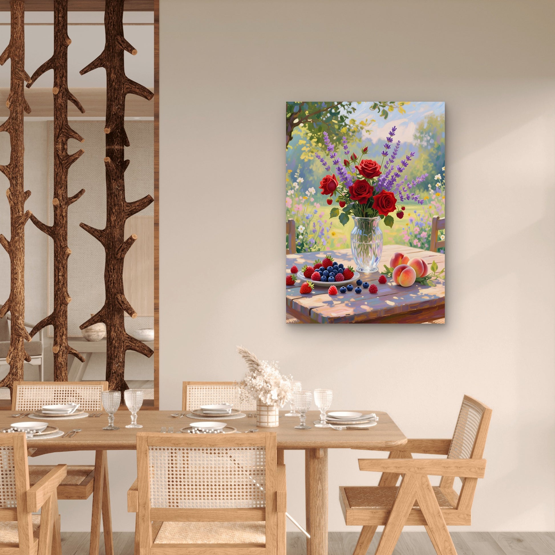 Summer Fruit Rose Garden Vase 40x60cm Metal Print Ready to Hang - Bella Home Decor
