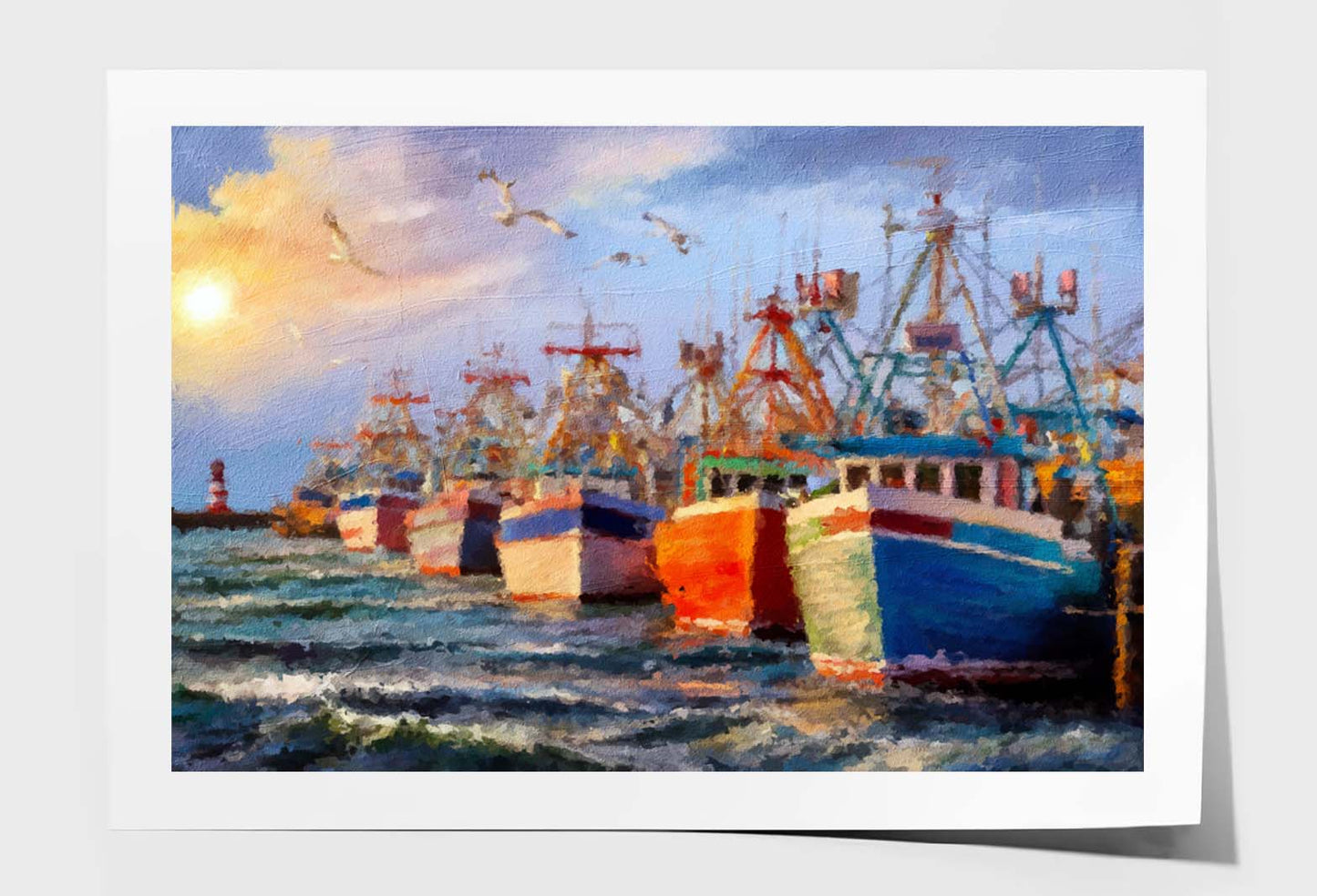 Fishing Boats on Sea Wall Art Limited Edition High Quality Print