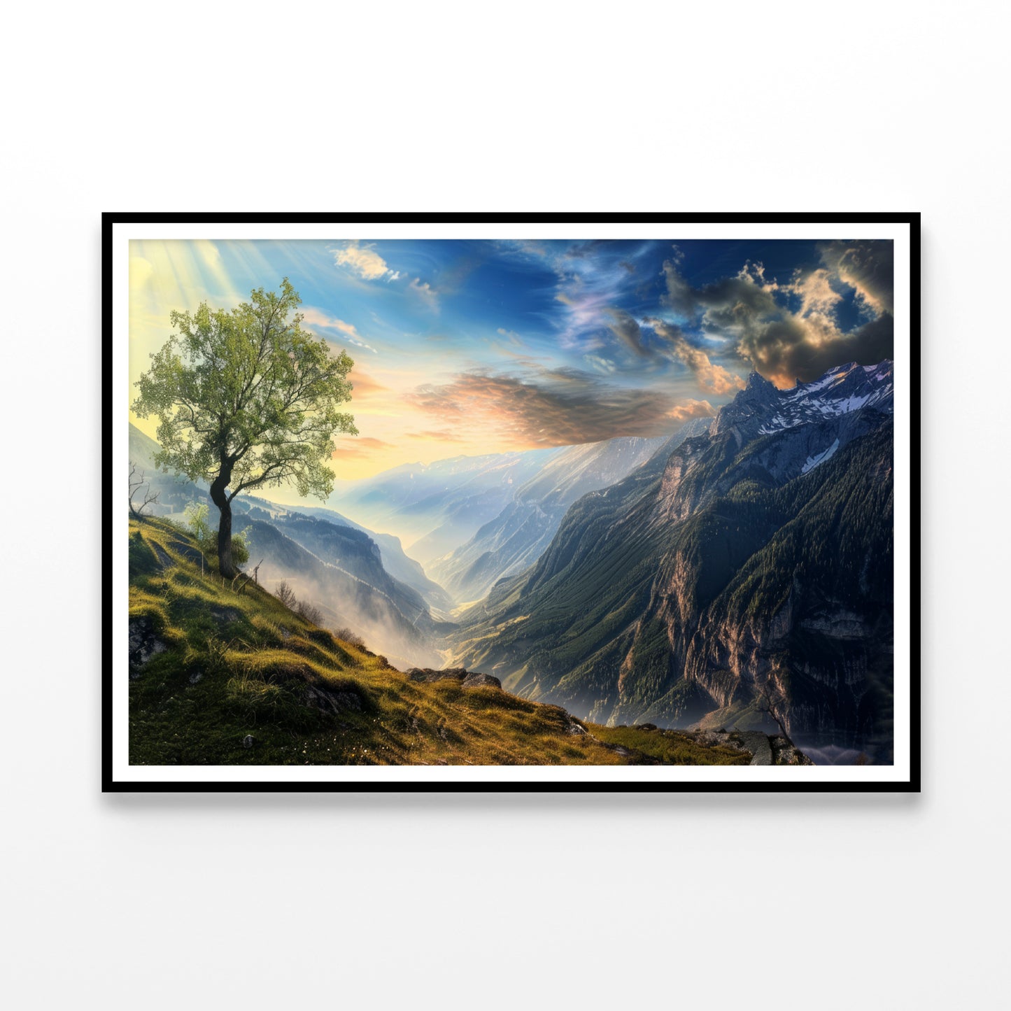 Mountain Range with a Tree Home Decor Premium Quality Poster Print Choose Your Sizes