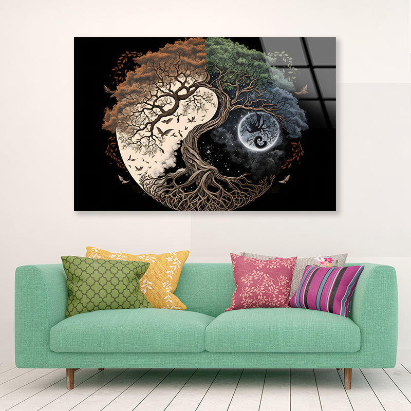 Ying Yang as Tree and Moon Art Acrylic Glass Print Tempered Glass Wall Art 100% Made in Australia Ready to Hang