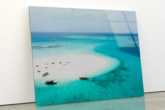 White Sand Island in Clear Ocean Acrylic Glass Print Tempered Glass Wall Art 100% Made in Australia Ready to Hang - Bella Home Decor