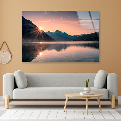 Sunrise On Mountain with Foggy in Medicine Lake at Jasper Acrylic Glass Print Tempered Glass Wall Art 100% Made in Australia Ready to Hang