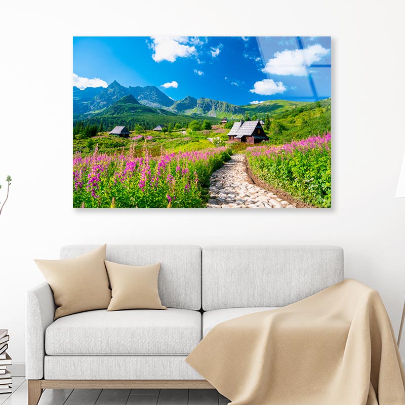 Path through Flowers Meadow Acrylic Glass Print Tempered Glass Wall Art 100% Made in Australia Ready to Hang