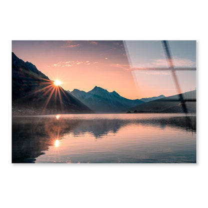 Sunrise On Mountain with Foggy in Medicine Lake at Jasper Acrylic Glass Print Tempered Glass Wall Art 100% Made in Australia Ready to Hang