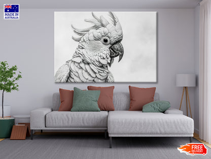 Sketch Of Cockatoo Bird in White Print 100% Australian Made