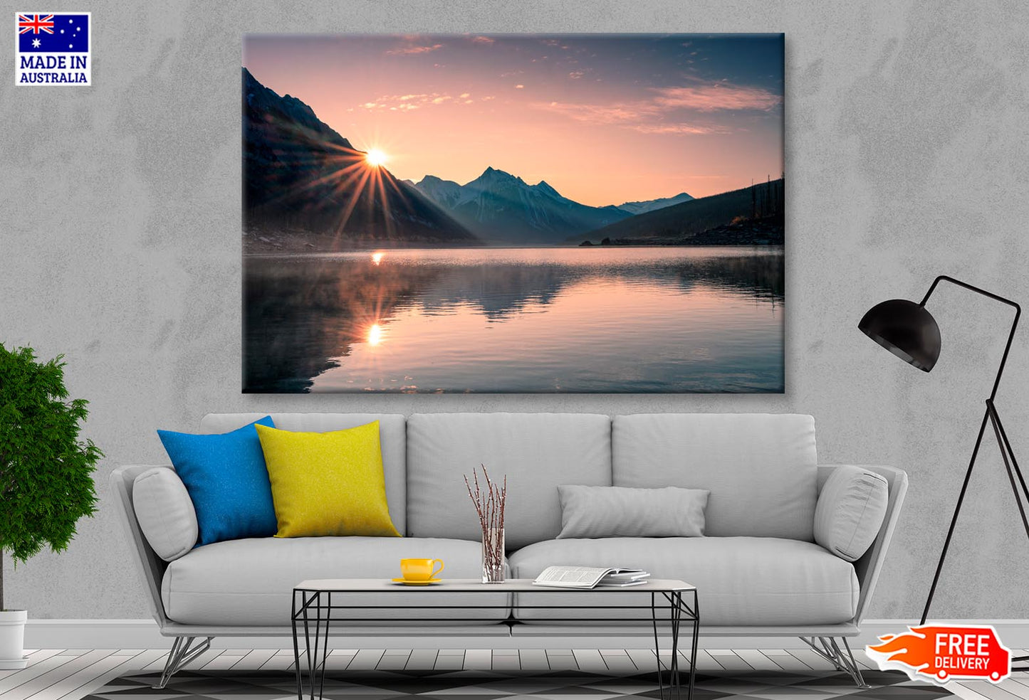 Sunrise On Mountain with Foggy in Medicine Lake at Jasper Wall Art Decor 100% Australian Made