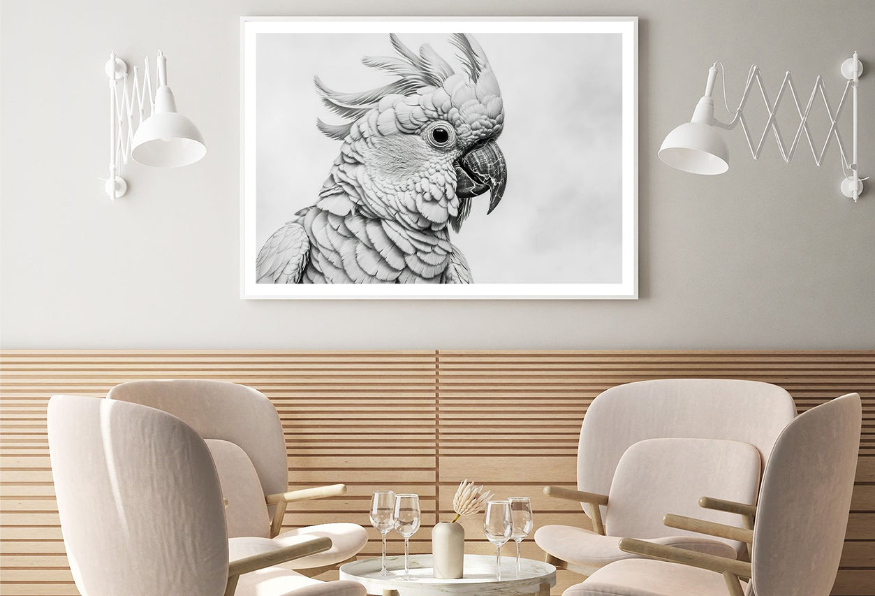 Sketch Of Cockatoo Bird in White Home Decor Premium Quality Poster Print Choose Your Sizes